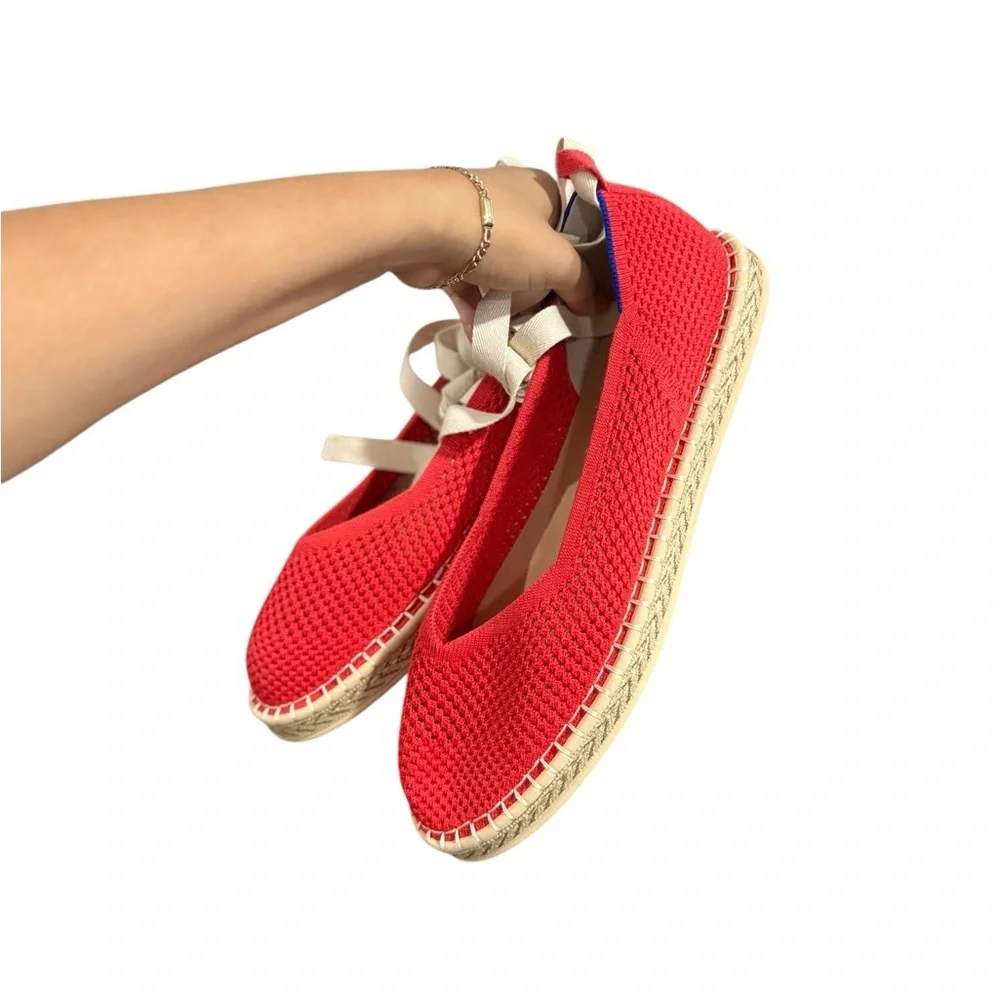 NEW ROTHYS Boardwalk Red Wrap Espadrilles Flats Slip Ons